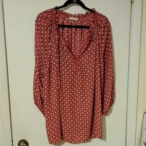 Max Studio Plus Size 2X Bohemian "Y" Neck Blouse W/ Elastic Sleeve